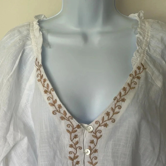 NWT Unique Spectrum white 100% cotton blouse embroidered balloon sleeves XL - Picture 5 of 11